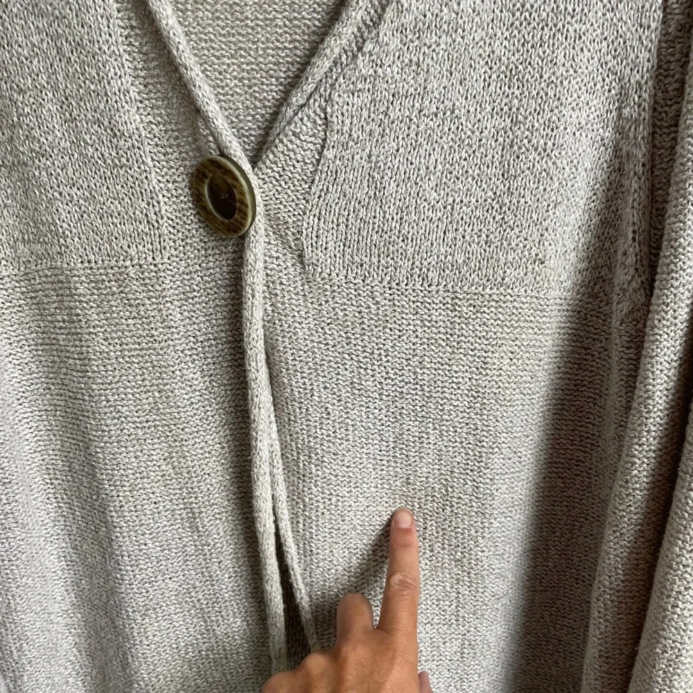 Habitat Linen Cotton Neutral Oatmeal One Button Cardigan Sweater L Lagenlook - Picture 10 of 10